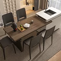Modern Wooden Dining Table Set With Black Chairs Kitchen Counter Sink And Bright Window View