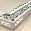 Cafeteria Buffet Setup with Long Counter Stainless Steel Food Containers and Tiled Floor