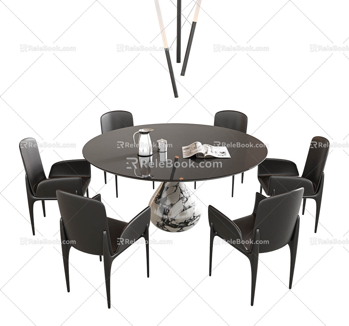 Dining Table and Chair Combination Round Dining Table Dining Chair Single Chair Chandelier Jewelry Ornaments 3d model