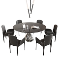 Dining Table and Chair Combination Round Dining Table Dining Chair Single Chair Chandelier Jewelry Ornaments 3d model