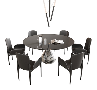 Dining Table and Chair Combination Round Dining Table Dining Chair Single Chair Chandelier Jewelry Ornaments 3d model