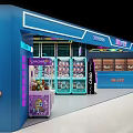 Fun Amusement Park Featuring Neon Sign Claw Machines Counter And Blue Pink Decor