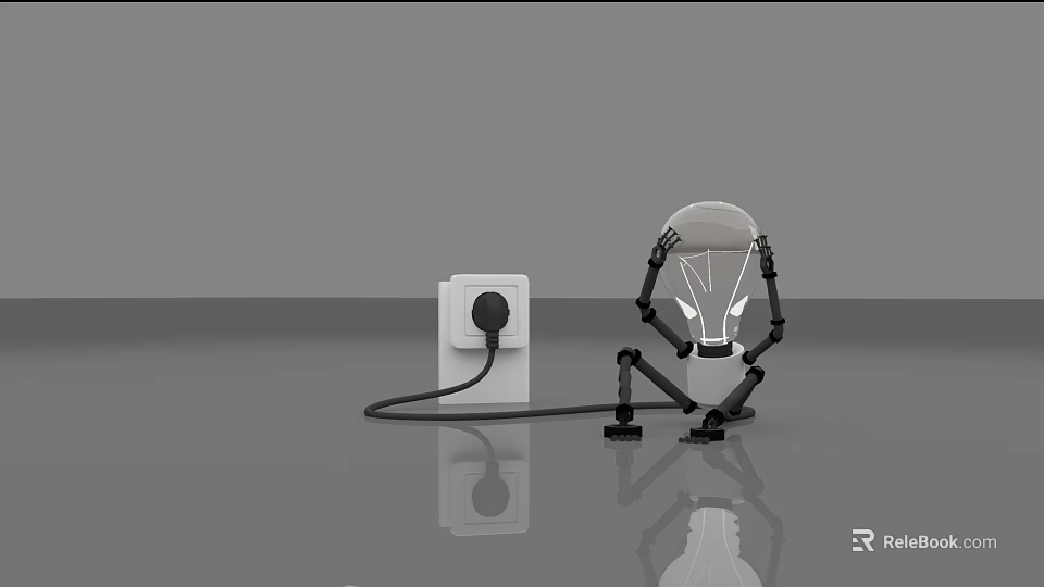Creative Mechanical Robot Light With Plug Connected To Socket On Tabletop 3d model