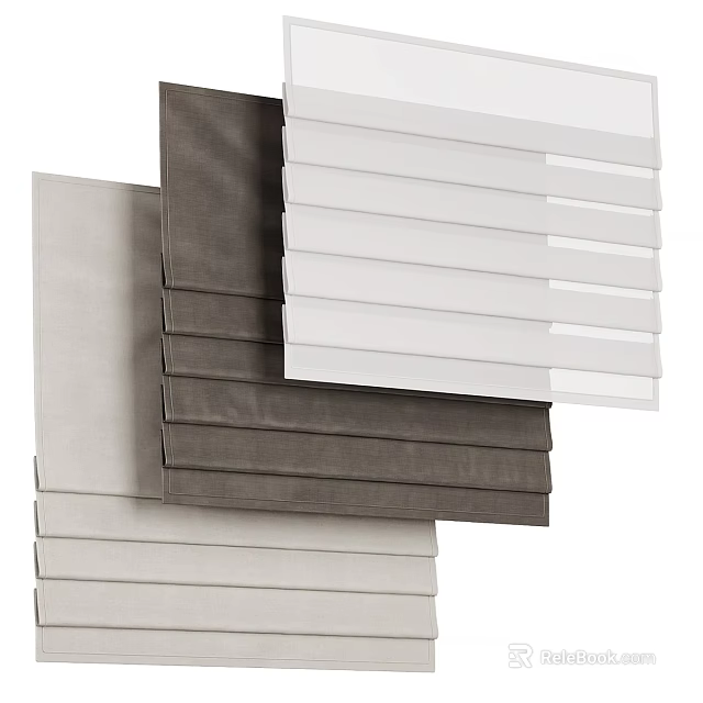 Gray White And Beige Fabric Curtains Stacked For Modern Room Decor 3d model 