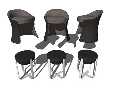 Three Modern Leisure Chairs With Curved Backrests Gray Fabric And Black Bases 3d model