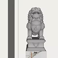 Traditional Silver Metal Lion Sculpture With Marble Base And Intricate Design