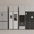Three Modern Stylish Refrigerators With Different Door Designs And Digital Panels 3d model