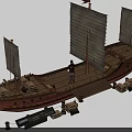 Traditional Wooden Ship Model With White Sails And Figure On Wooden Deck