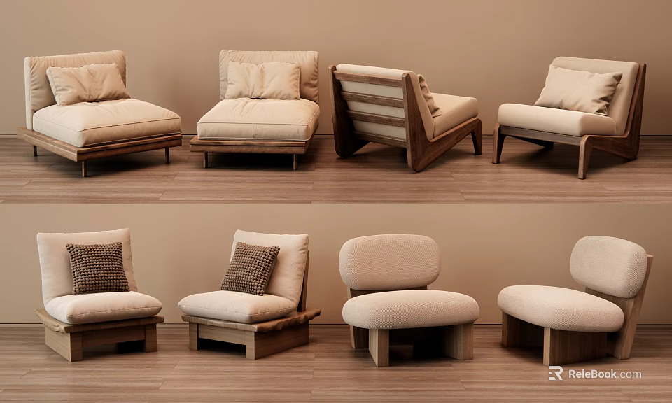 Modern Single Sofa Designs With Wooden Frame And Soft Fabric Cushions 3d model 