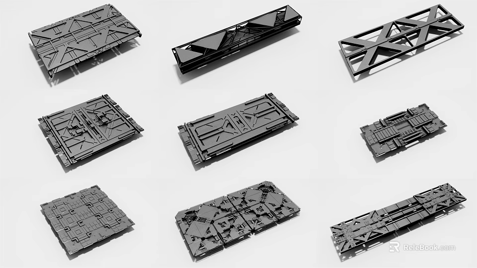 Different Types Of Structural Wall Panels With Geometric Patterns And Metal Frames 3d model 