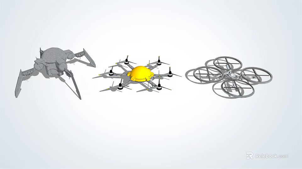 Smart Drone Technical Design With Multi Rotor Structure And Yellow Components 3d model 