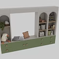 Ribbed Green Children's Bed With Drawers And Arched Shelves For Stuffed Toys And Decorations