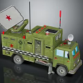 Green Military Vehicle With Radar System Red Star Insignia Antenna And Solar Panels