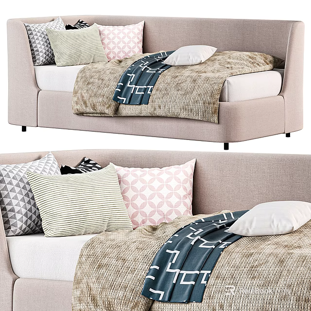 Soft Cozy Kids Bed With Patterned Pillows And Warm Blanket Comfortable Design 3d model 