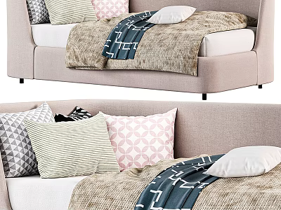 Soft Cozy Kids Bed With Patterned Pillows And Warm Blanket Comfortable Design 3d model