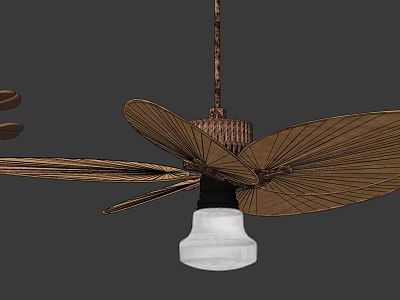 Ceiling Air Conditioner Fan With Wooden Blades And White Light Fixture 3d model