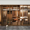 Modern Wooden Wardrobe With Glass Doors Built in Lighting And Storage Shelves