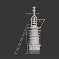 Metallic Industrial Tower Structure With Ladder Platform And Antenna On Reflective Surface