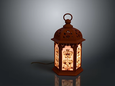 Decorative Brown Lantern with Intricate Cut-Out Design and Floral Patterns for Home Decor Lighting 3d model