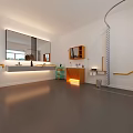 Simple Bedroom Interior With Wooden Bed Desk Chair Cabinet Plants Large Window And City View