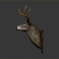 Decorative Deer Head Mount With Golden Antlers On Wooden Shield Base