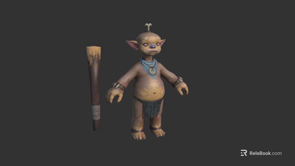 3D Mythical Creature Character With Pointed Ears Large Eyes And Brush Tool Design 3d model 
