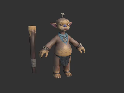 3D Mythical Creature Character With Pointed Ears Large Eyes And Brush Tool Design 3d model