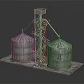 Rustic Industrial Silos With Number 4 And Metal Tower Structure