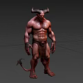Game Movie Demon Character With Horns Muscular Build Red Skin And Tail