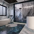 Modern Luxury Bathroom Interior Design With Marble Walls Glass Shower And Freestanding Bathtub