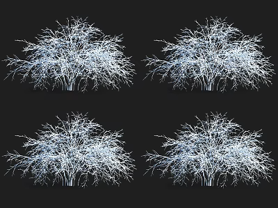 Four Leafless Arbor Trees With White Branches On Black Background 3d model