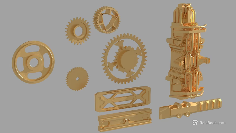 Hardware Tools Collection With Various Gears Mechanical Components And Metal Parts 3d model 