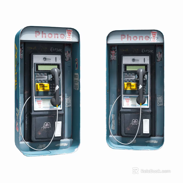 Public Telephone Booths With Traditional Metal Exterior And Communication Features 3d model 