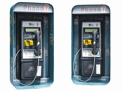 Public Telephone Booths With Traditional Metal Exterior And Communication Features 3d model