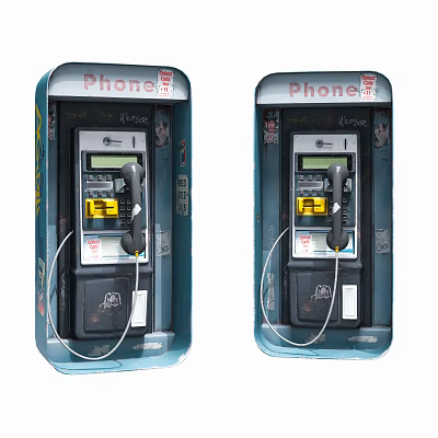 Public Telephone Booths With Traditional Metal Exterior And Communication Features 3d model
