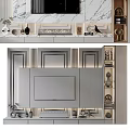Modern Marble TV Background Wall Interior Design With Built-in Shelves And Decorative Elements 3d model