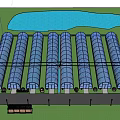 Aerial View Planning of Greenhouse Complex With Glass Structures And Surrounding Trees