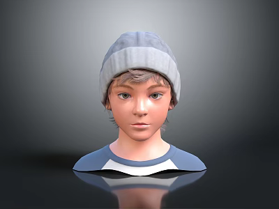 Young Boy Character In Gray Knitted Hat Blue Shirt And White Collar 3d model