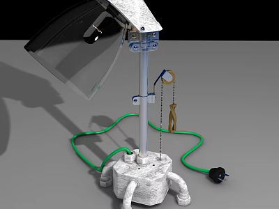 Modern Table Lamp Design With Concrete Base Transparent Shade And Green Cable 3d model