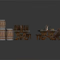 Rustic Wooden Tables And Chairs With Barrels And Decorative Cups Candle Holders