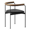 Modern Single Chair With Black Metal Frame Black Leather Seat And Wooden Armrests