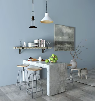 Industrial LOFT Bar Chair Combination Bar Stool Partition 3d model