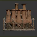 Terracotta Clay Pots Arranged in Wooden Crates for Storage Display Setup