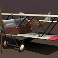 Vintage Biplane Model Featuring White Brown Body Red Wing Tips Green Circular Emblems And Propeller 3d model