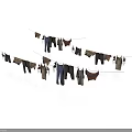 Clothesline with Hanging Shirts Pants Towels Socks and Linen Items