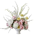 Elegant Flower Arrangement in Vase with Pink White and Yellow Blooms and Greenery