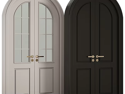 Two Tone Arched Top Swing Doors With Glass Panels And Brass Handles For Interior Design 3d model