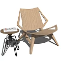 Modern Wooden Leisure Chair With Minimalist Design And Small Round Side Table Holding Magazine
