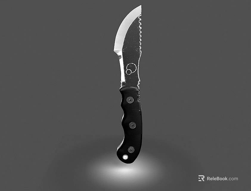 Tactical Weapon Knife With Serrated Blade Black Riveted Handle And Ergonomic Grip 3d model 