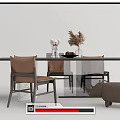 Modern Dining Set With Marble Tabletop Brown Chairs And Decorative Ottoman 3d model